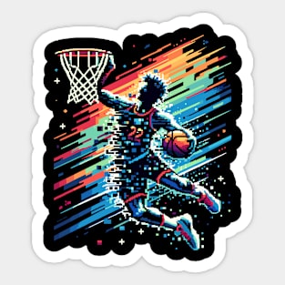 Pixelated Dunk: Retro Basketball Tee Sticker